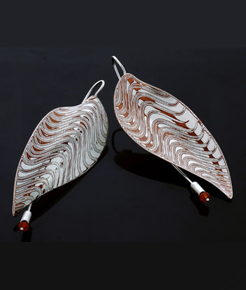 Leaf Earrings in Mokume Gane