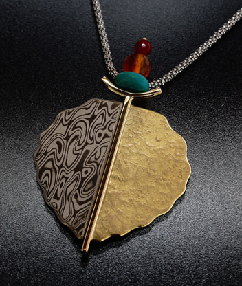 mokume leaf pendant