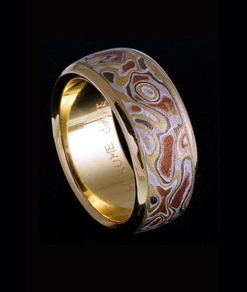 4 colors mokume gane wedding ring