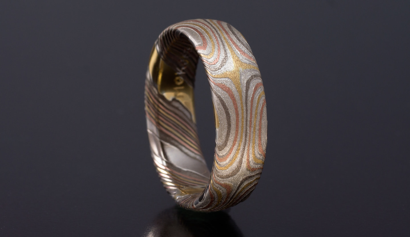 Mokume Gane wedding rings, texture Star